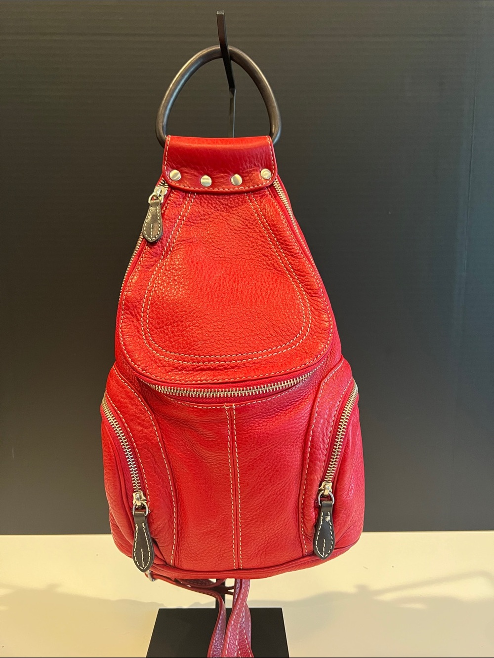 Jones New York Red Leather Sling Backpack